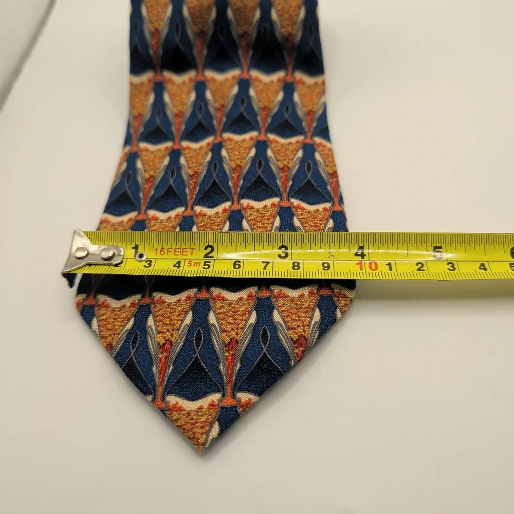 GianCarlo Lamberti Tie Mens Blue Gold Geometric Silk Hand Made Italy Retro